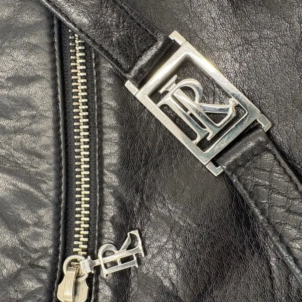 Vintage Ralph Lauren Leather Small Crossbody Bag RL Logo Black 90s Duel Zip Top
